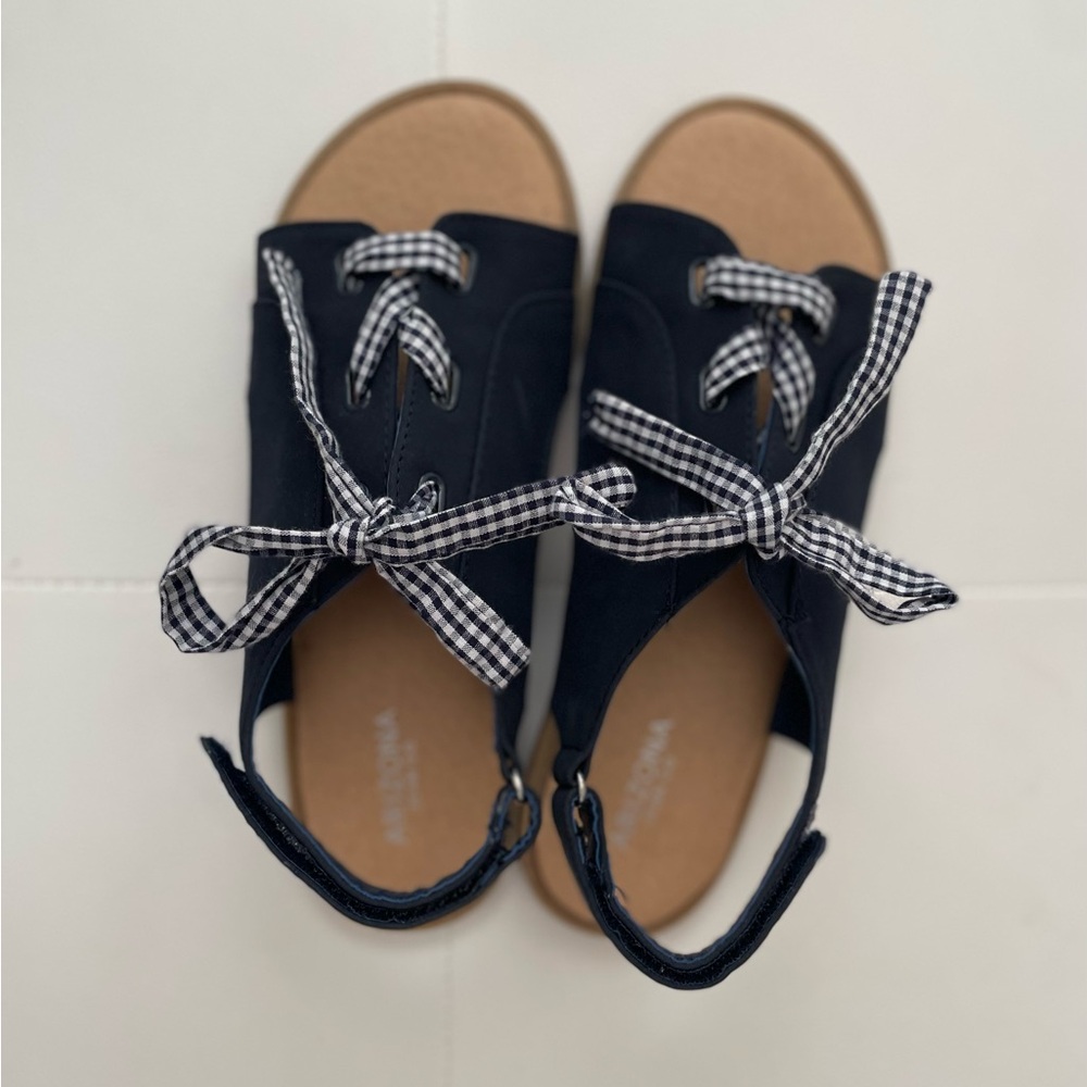 Kids Navy Blue Sandals with Checkered Laces
